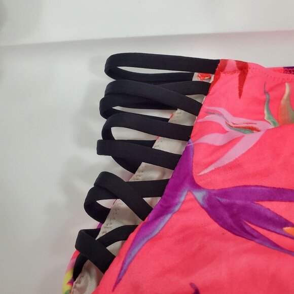 PINK Victoria's Secret Neon Multi Cut Out Side High Waist Bikini Bottoms Size S - Picture 2 of 6